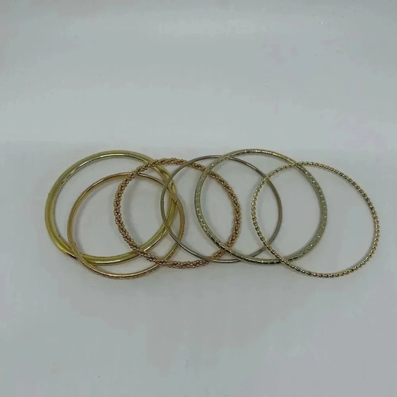 Gold Bracelets‎ Set of 6 Stackable Contemporary - Picture 2 of 2